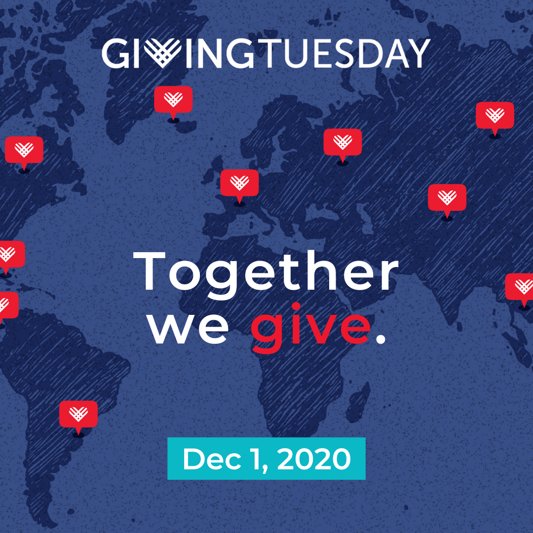 decorative graphic. Text reads GivingTuesday. Together we give. Dec 1, 2020
