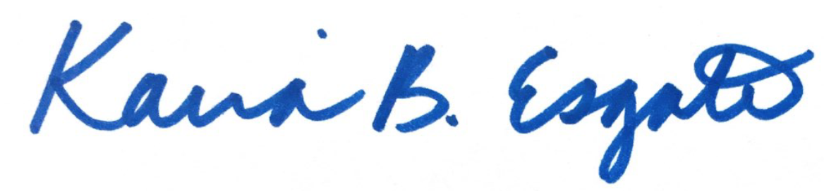 decorative. image of Kaira B. Esgate's signature