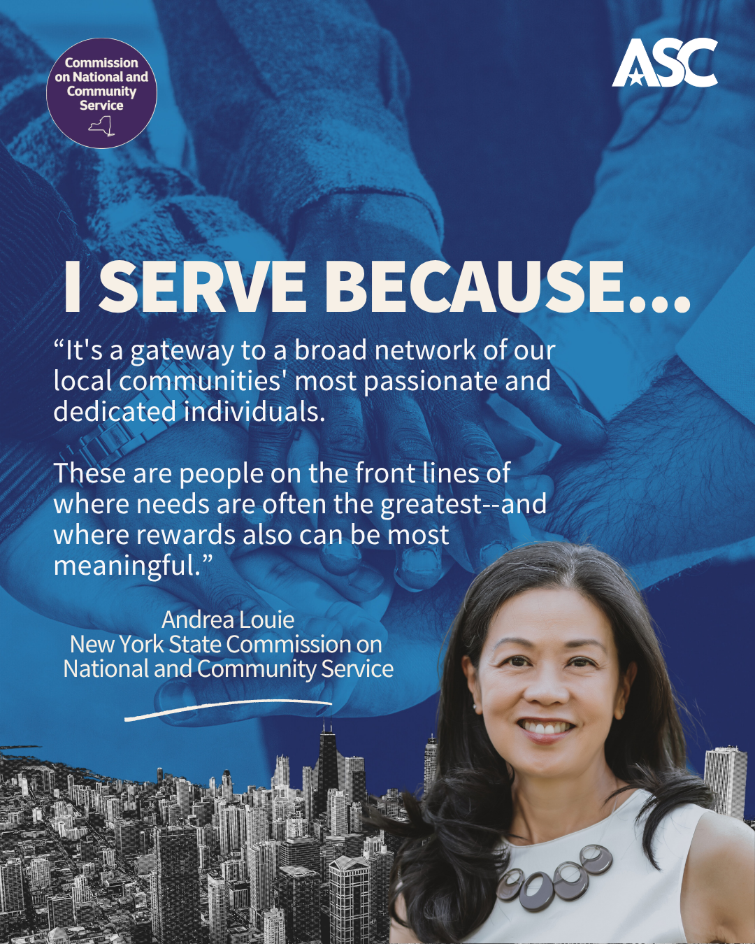 Quote from Andrea Louie and photo of her smiling